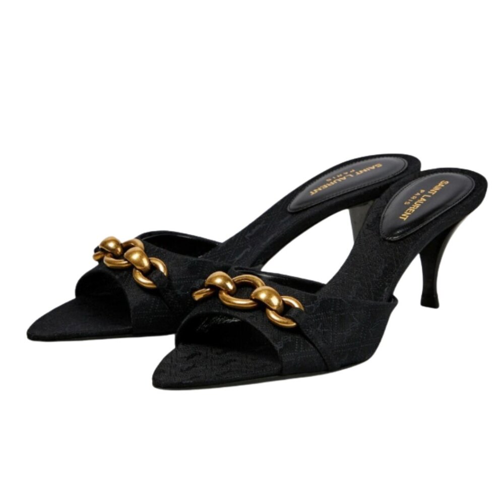Saint Laurent Le Maillon 60 Leather Mules in Noir/Light Bronze